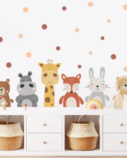 Cartoon Cute Giraffe Bear Animals Dots Wall Sticker Nursery